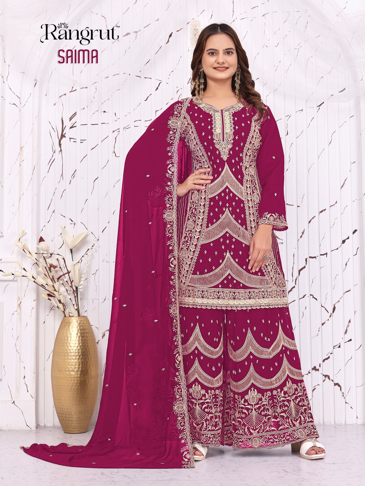 Saima Rangrut Banwery Georgette Readymade Plazzo Style Suits Supplier Gujarat