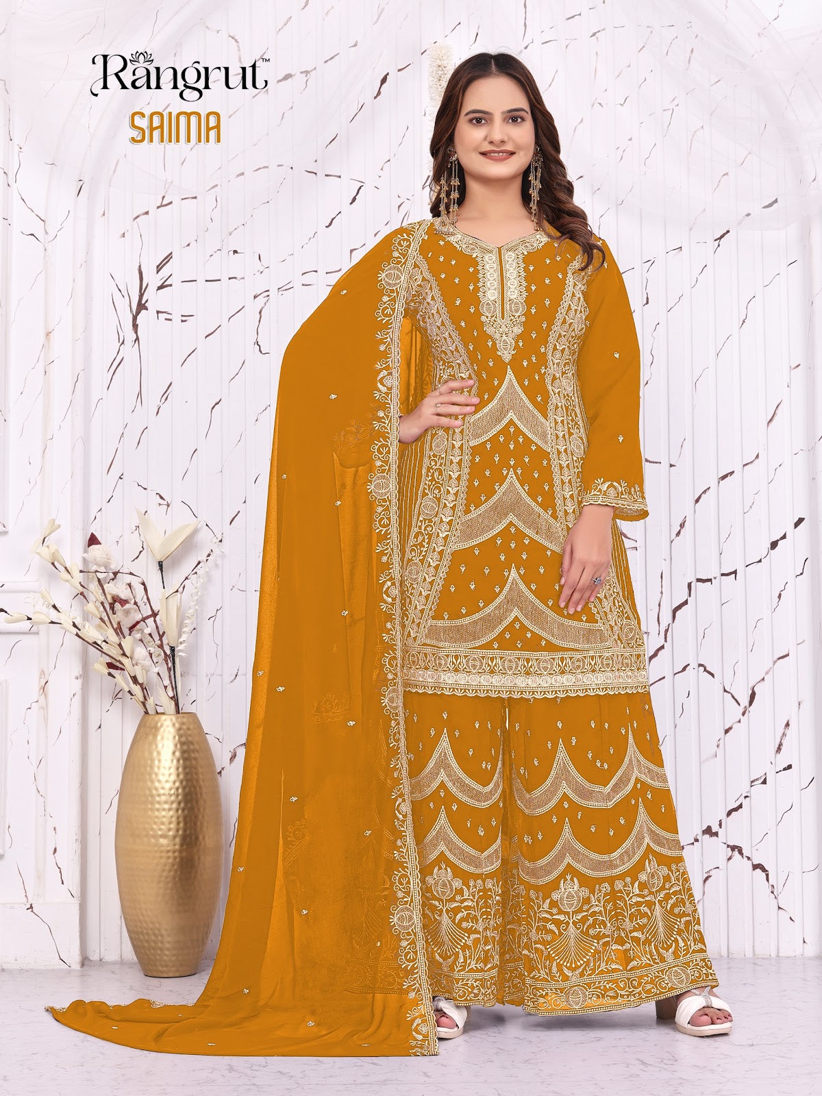 Saima Rangrut Banwery Georgette Readymade Plazzo Style Suits Supplier Gujarat