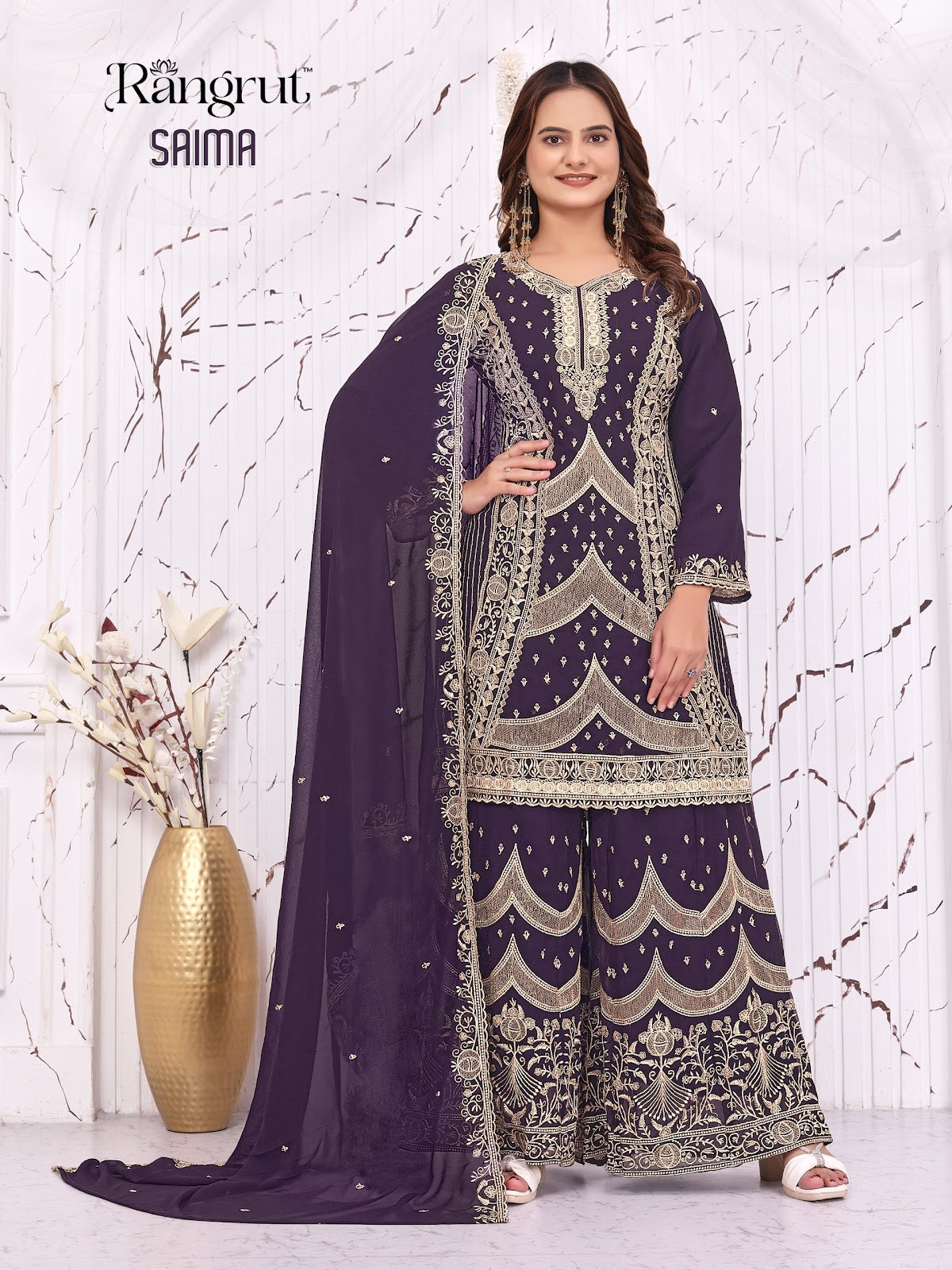 Saima Rangrut Banwery Georgette Readymade Plazzo Style Suits Supplier Gujarat