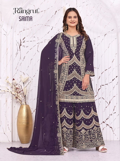 Saima Rangrut Banwery Georgette Readymade Plazzo Style Suits Supplier Gujarat
