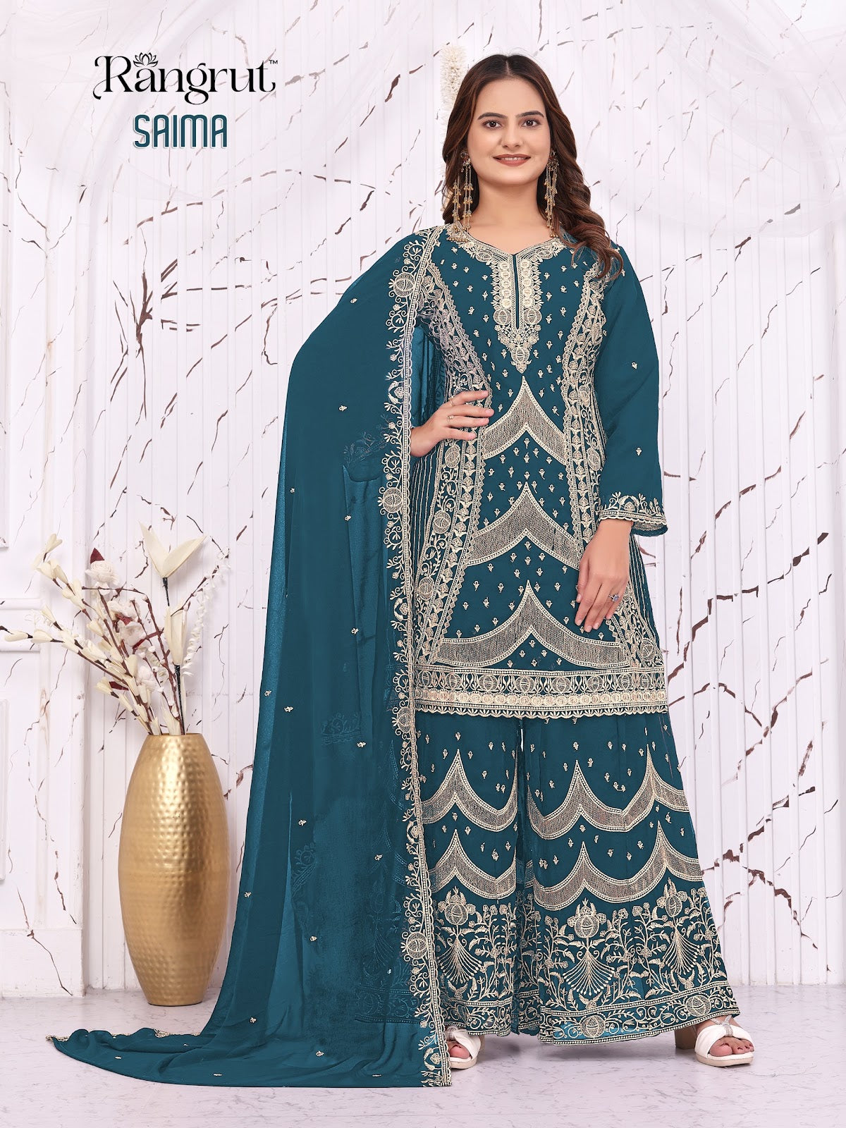 Saima Rangrut Banwery Georgette Readymade Plazzo Style Suits Supplier Gujarat