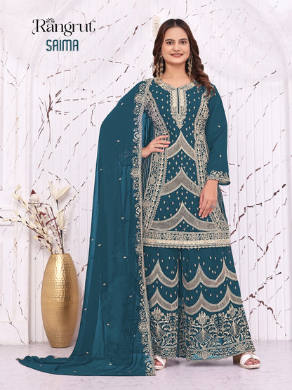 Saima Rangrut Banwery Georgette Readymade Plazzo Style Suits Supplier Gujarat