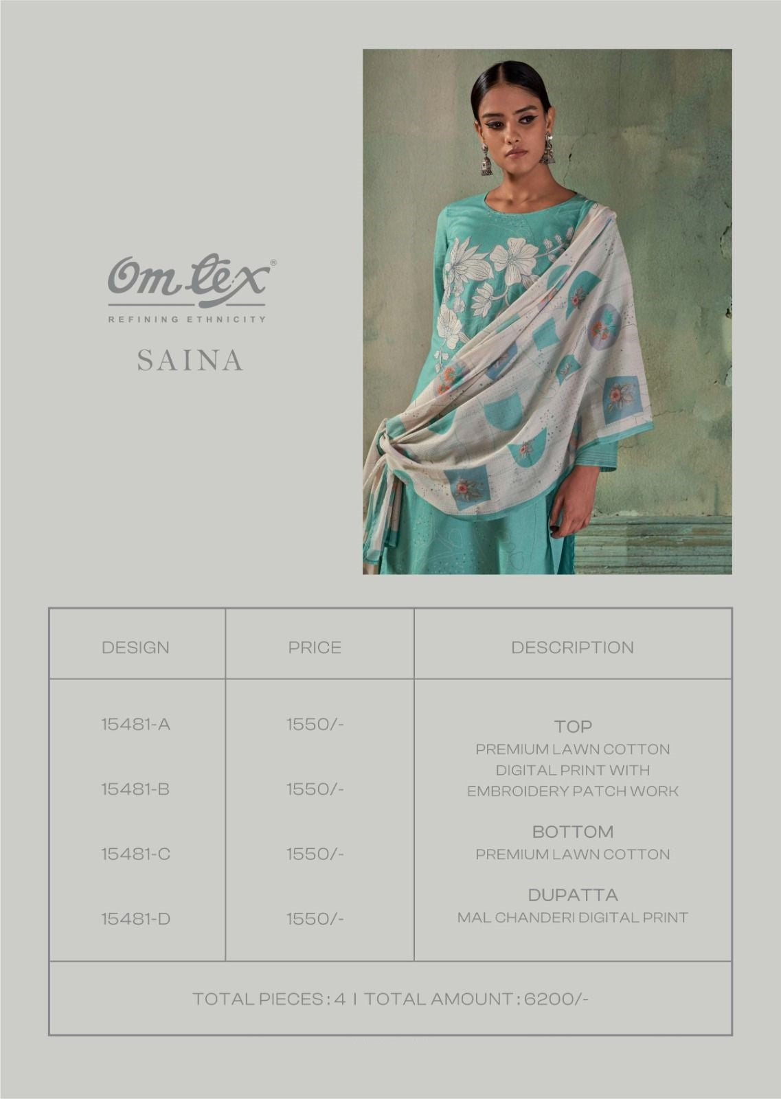 Saina Omtex Lawn Cotton Pakistani Salwar Suits Supplier Gujarat