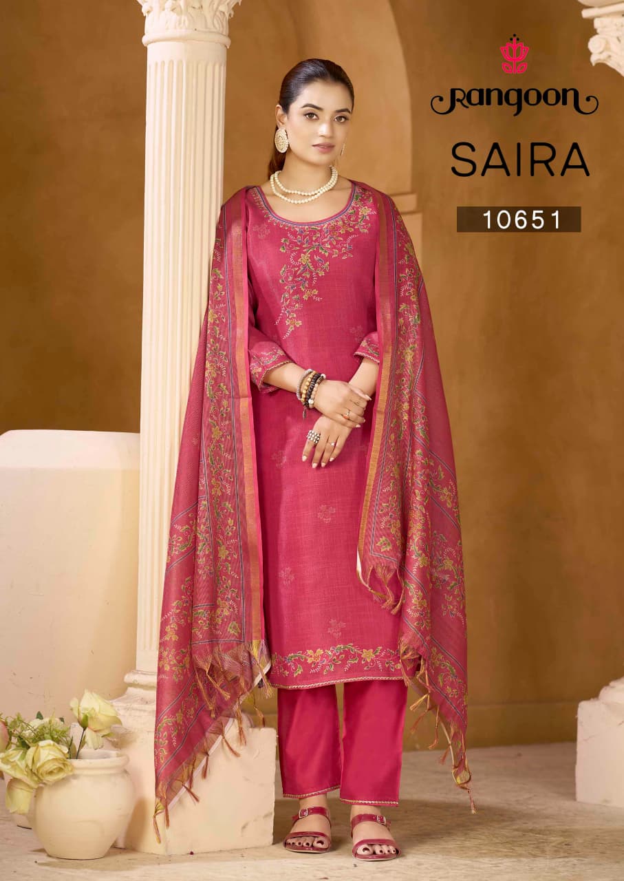 Saira Rangoon Lilen Readymade Pant Style Suits Exporter Gujarat