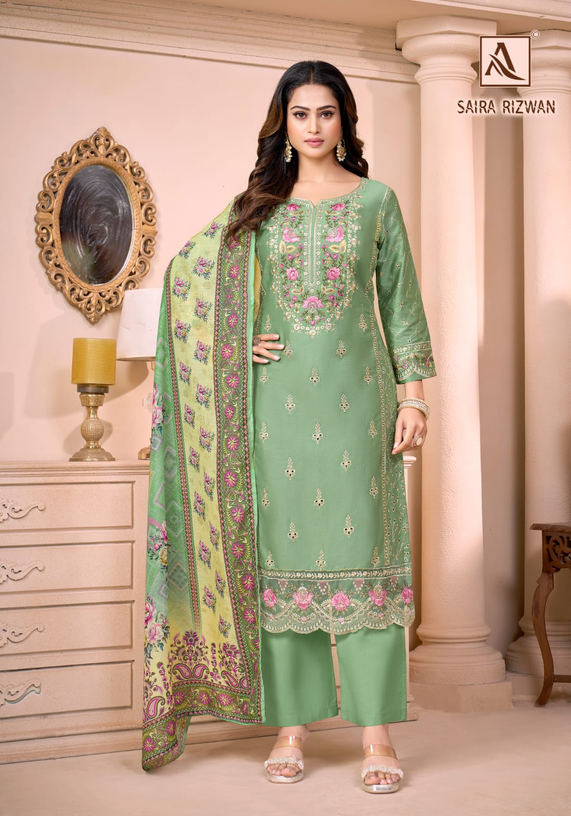 Saira Rizwan Alok Zam Cotton Karachi Salwar Suits Exporter India