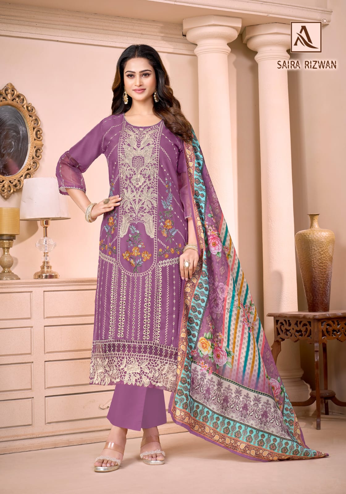 Saira Rizwan Alok Zam Cotton Karachi Salwar Suits Exporter India