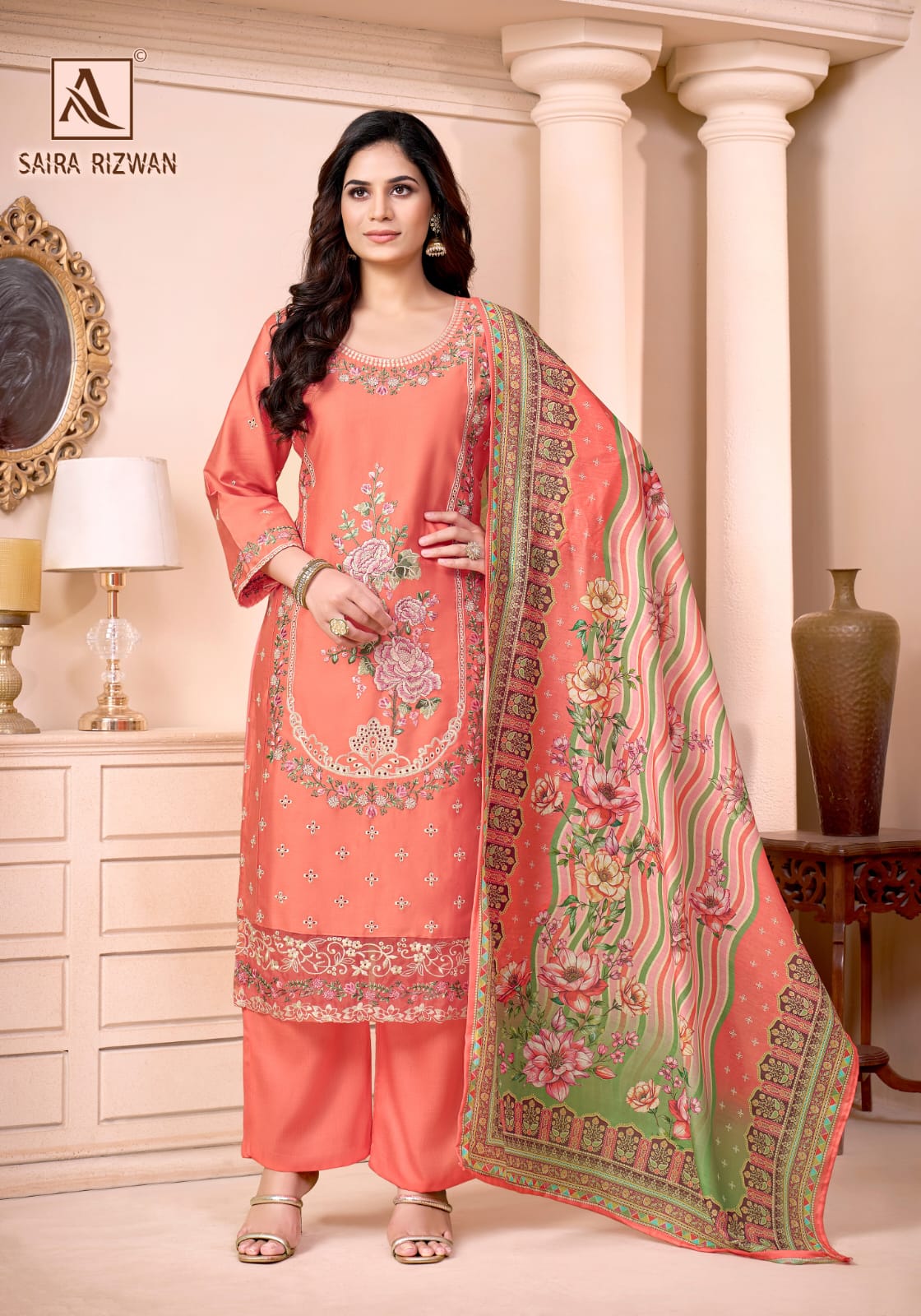 Saira Rizwan Alok Zam Cotton Karachi Salwar Suits Exporter India