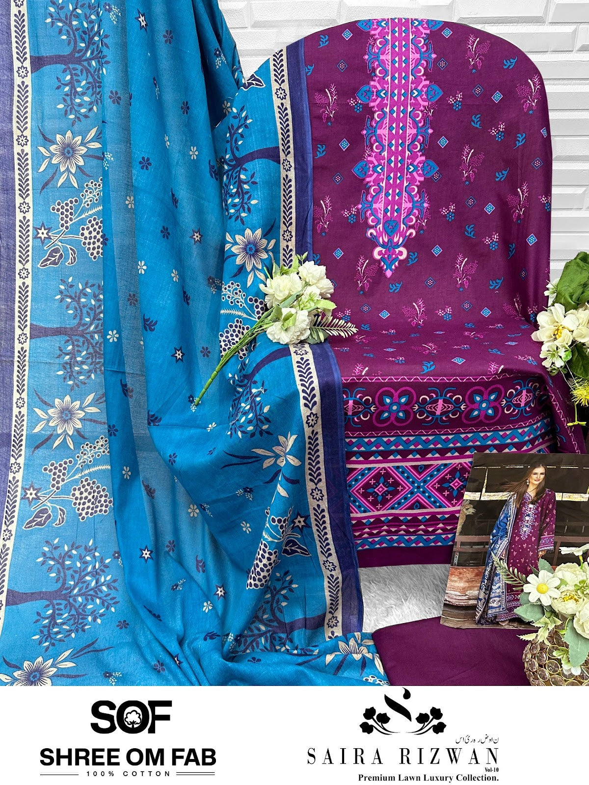 Saira Rizwan Vol 10 Shree Om Lawn Karachi Salwar Suits Exporter India