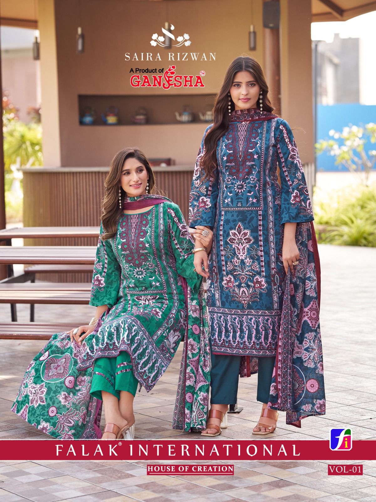 Saira Rizwan Vol 1 Ganesha Cotton Karachi Salwar Suits Exporter India