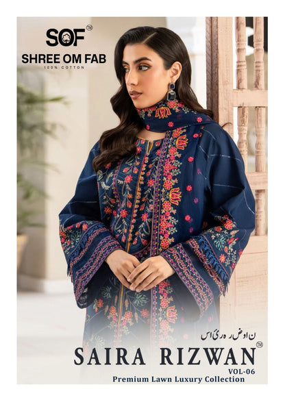 Saira Rizwan Vol 6 Luxury Lawn Collection Shree Om Pure Lawn Karachi Salwar Suits Exporter