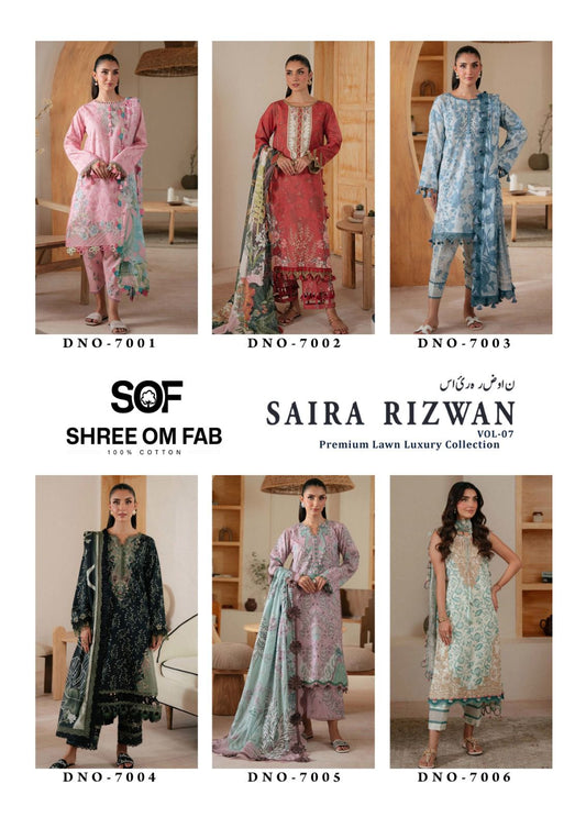 Saira Rizwan Vol 7 Luxury Lawn Collection Shree Om Karachi Salwar Suits Exporter India