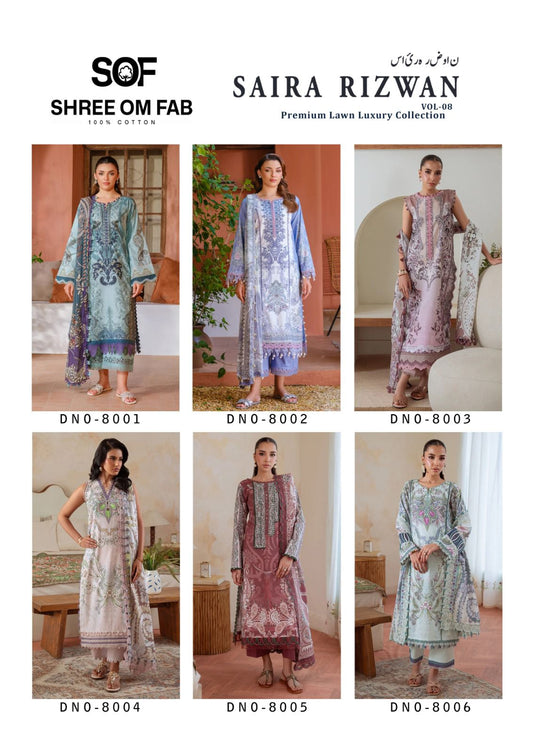 Saira Rizwan Vol 8 Luxury Lawn Collection Shree Om Karachi Salwar Suits Supplier Gujarat
