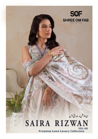 Saira Rizwan Vol 8 Luxury Lawn Collection Shree Om Karachi Salwar Suits Supplier Gujarat