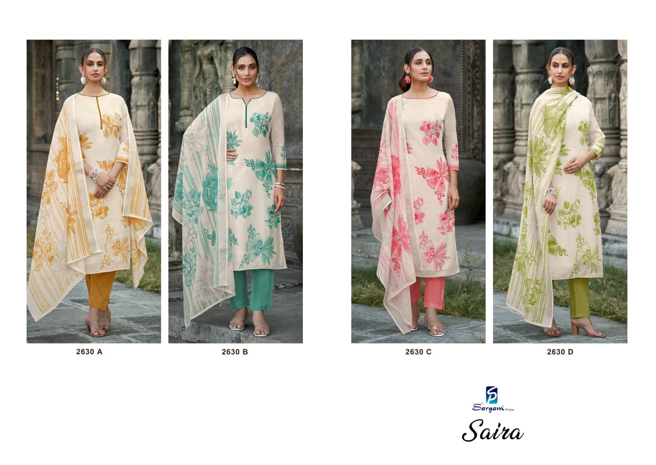 Saira Sargam Prints Pure Linen Pant Style Suits Wholesale Price