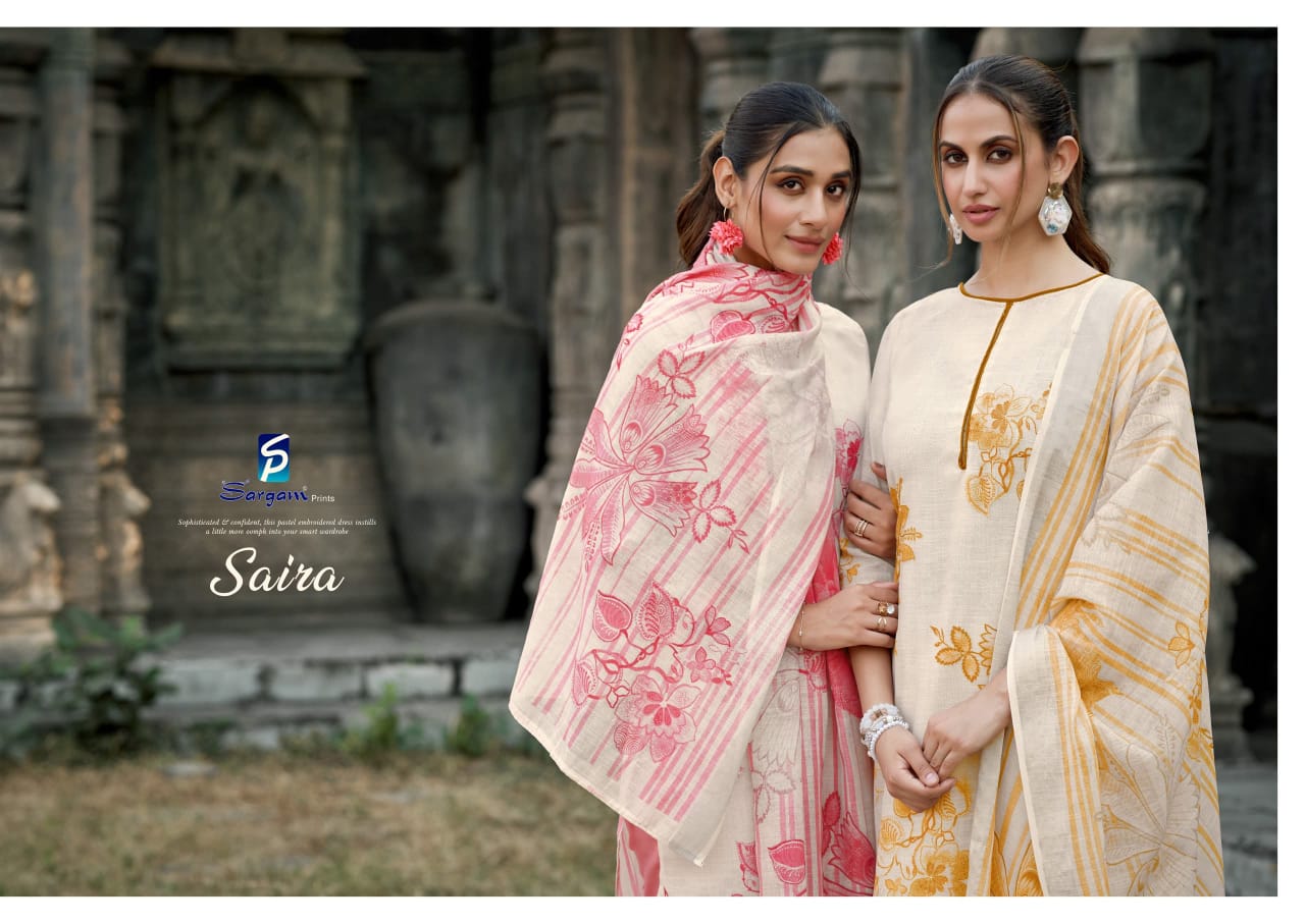 Saira Sargam Prints Pure Linen Pant Style Suits Wholesale Price