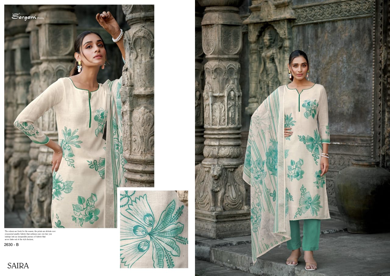 Saira Sargam Prints Pure Linen Pant Style Suits Wholesale Price
