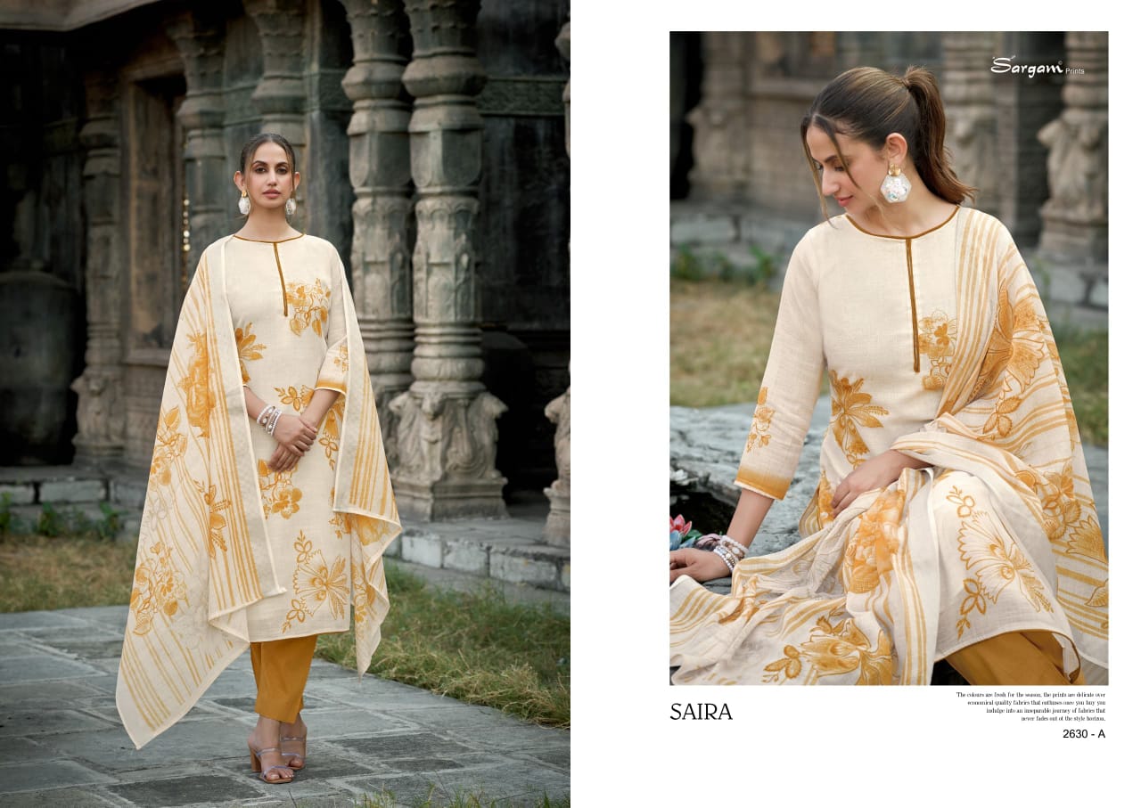 Saira Sargam Prints Pure Linen Pant Style Suits Wholesale Price