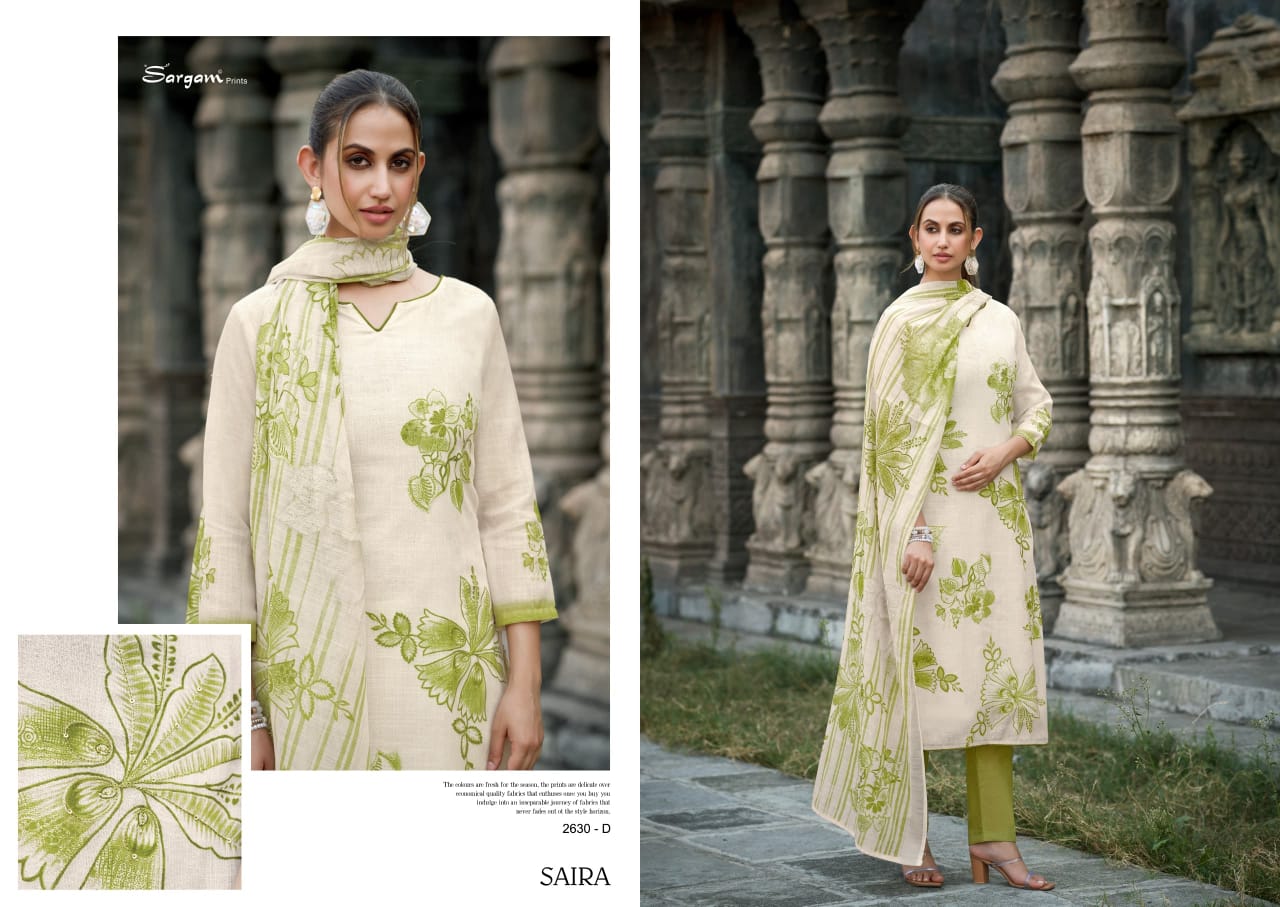 Saira Sargam Prints Pure Linen Pant Style Suits Wholesale Price
