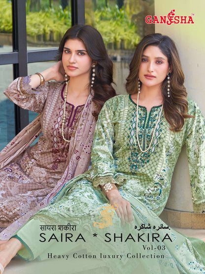 Saira Shakira Vol 3 Cotton Luxury Collection Ganesha Karachi Salwar Suits Wholesale