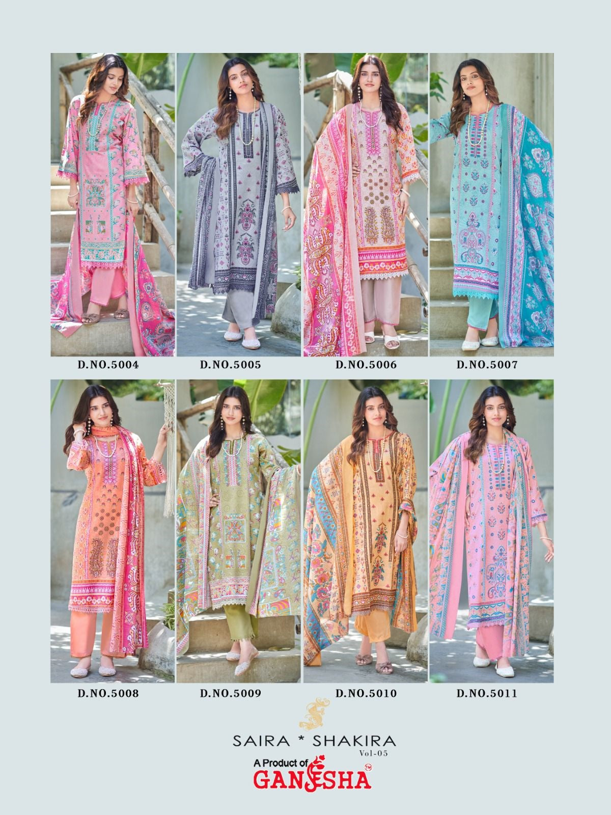 Saira Shakira Vol 5 Ganesha Mix Cotton Karachi Salwar Suits Exporter