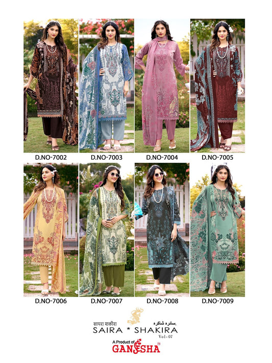 Saira Shakira Vol 7 Ganesha Mix Cotton Karachi Salwar Suits Supplier Ahmedabad