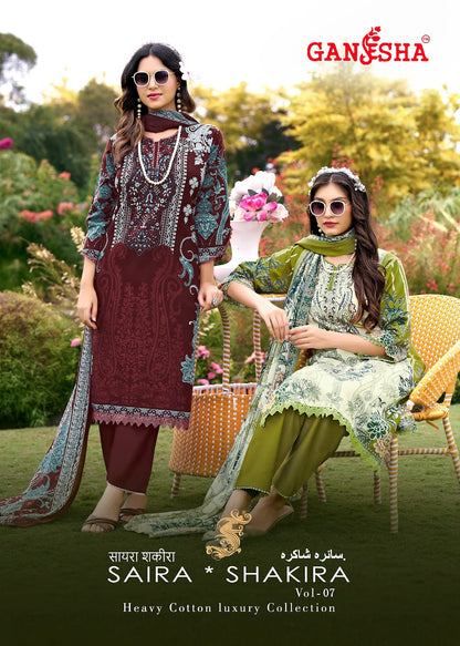 Saira Shakira Vol 7 Ganesha Mix Cotton Karachi Salwar Suits Supplier Ahmedabad