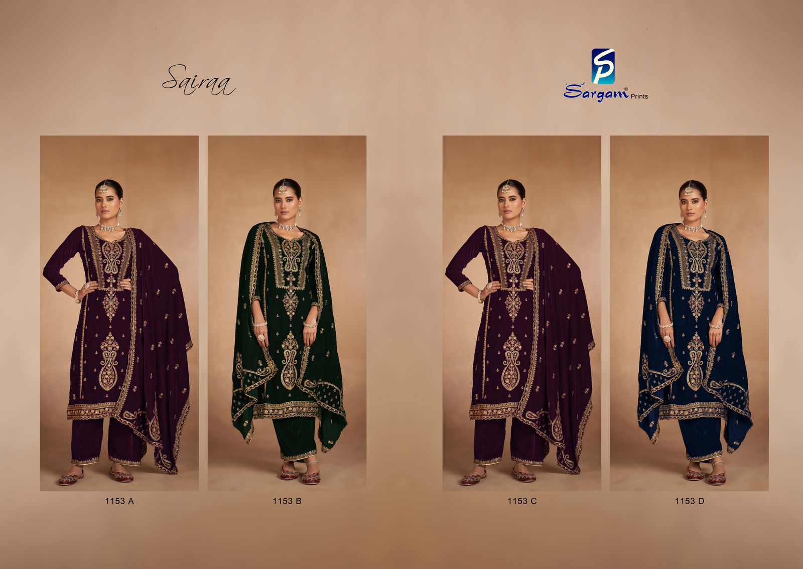 Sairaa 1153 Sargam Prints Velvet Suits Supplier Gujarat