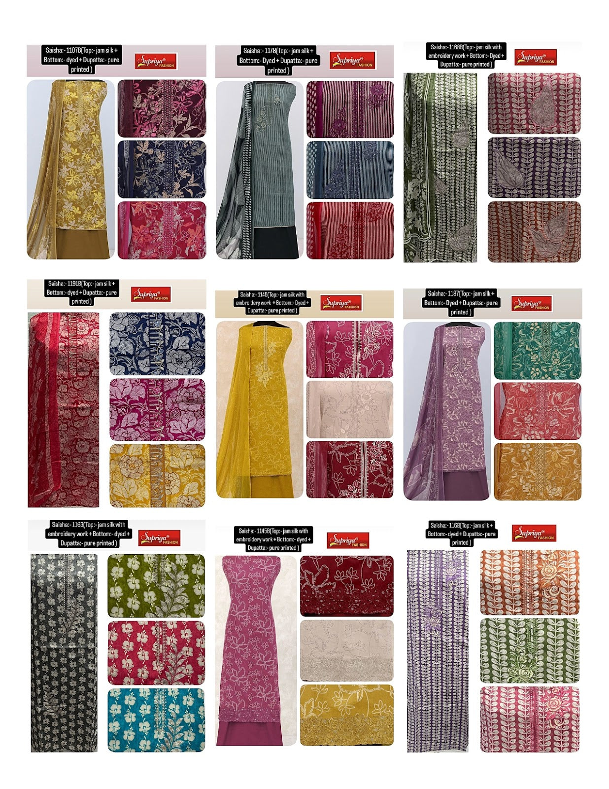Saisha 1525 Supriya Fashion Jam Silk Salwar Suits Exporter India