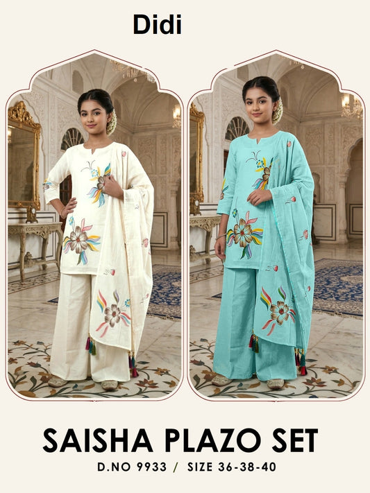Saisha Dn 9933 Didi Roman Silk Girls Readymade Palazzo Suits Supplier Ahmedabad