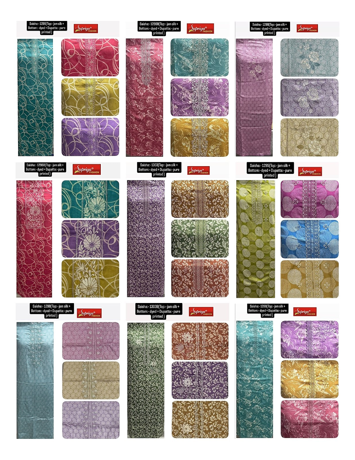 Saisha Supriya Fashion Jam Silk Salwar Suits Wholesaler