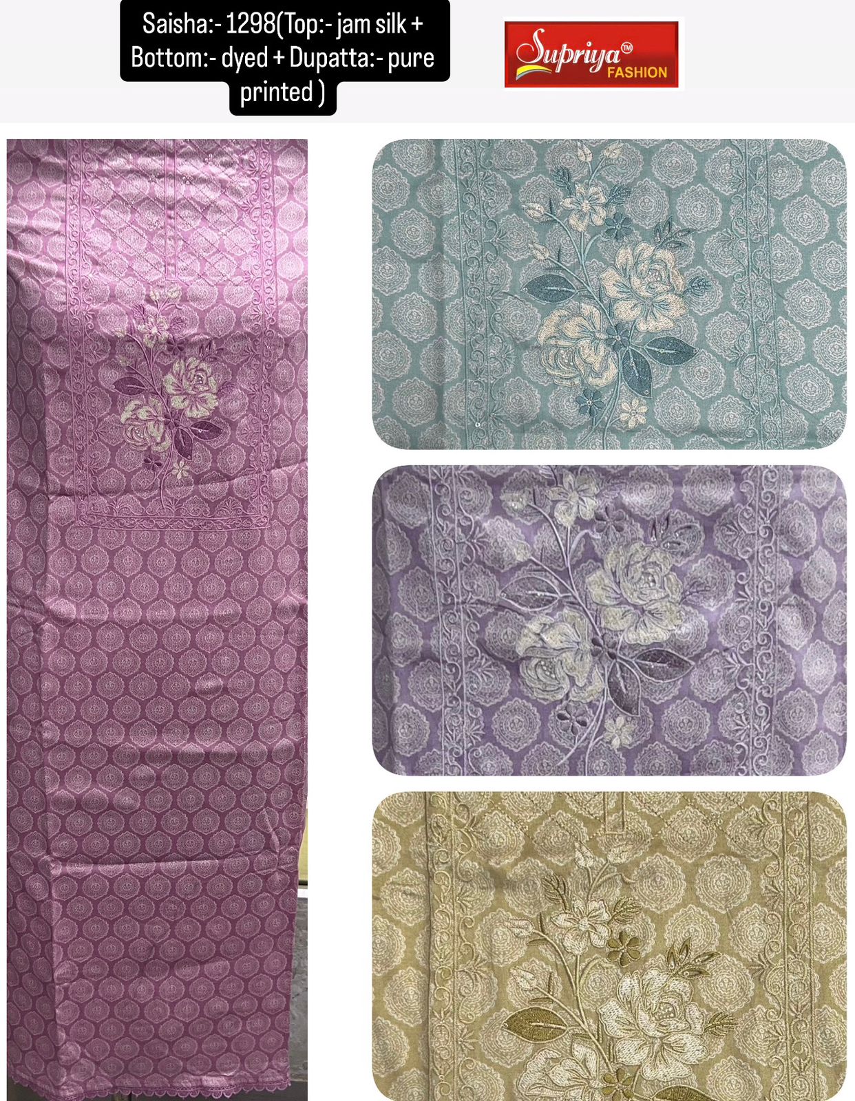Saisha Supriya Fashion Jam Silk Salwar Suits Wholesaler