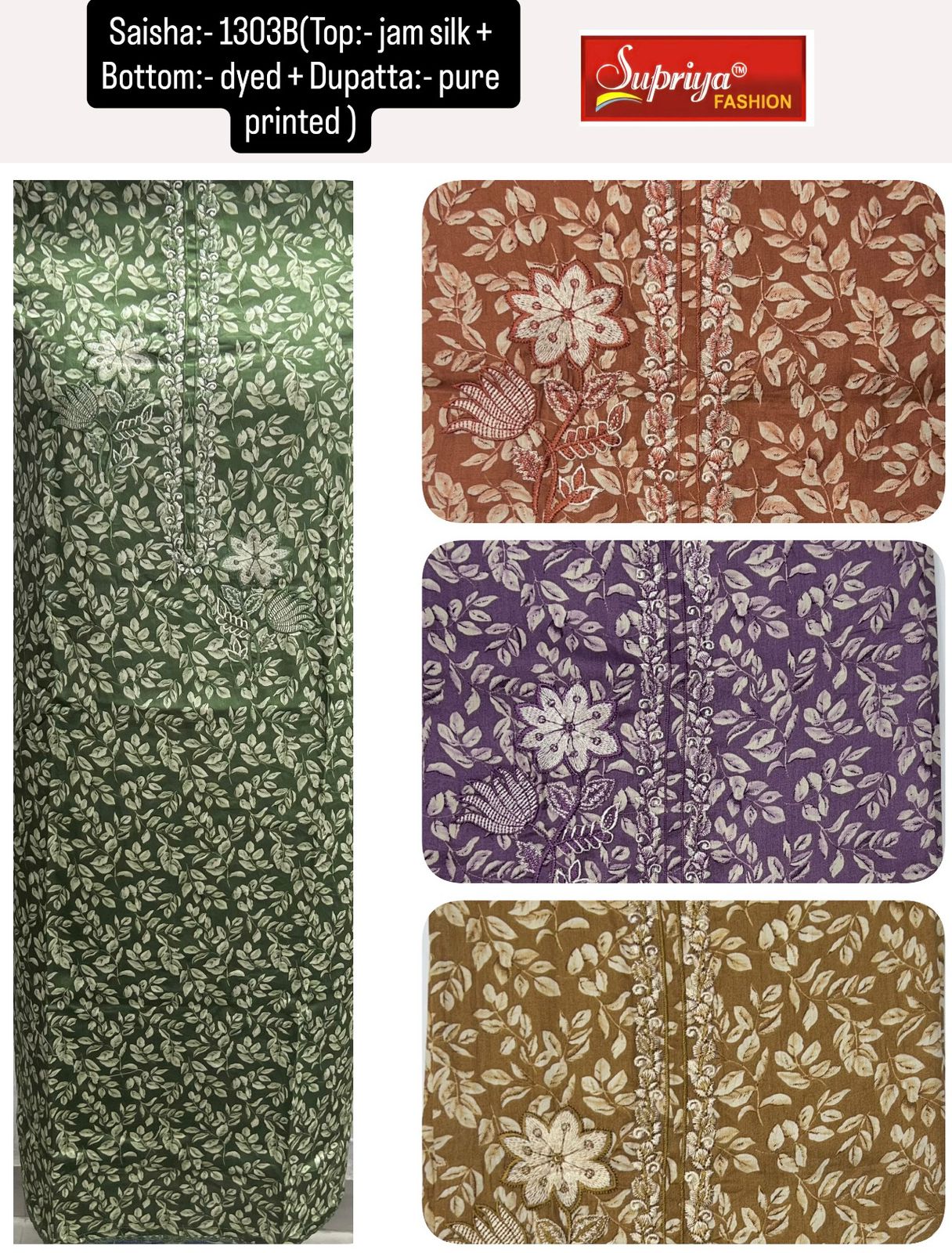 Saisha Supriya Fashion Jam Silk Salwar Suits Wholesaler
