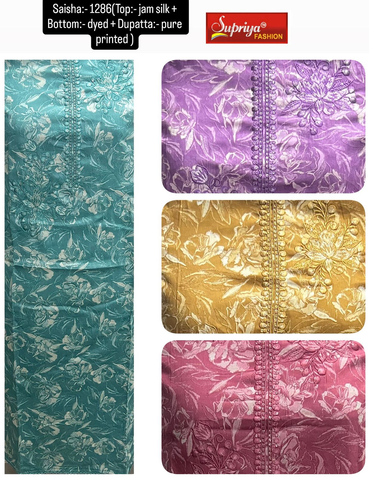 Saisha Supriya Fashion Jam Silk Salwar Suits Wholesaler