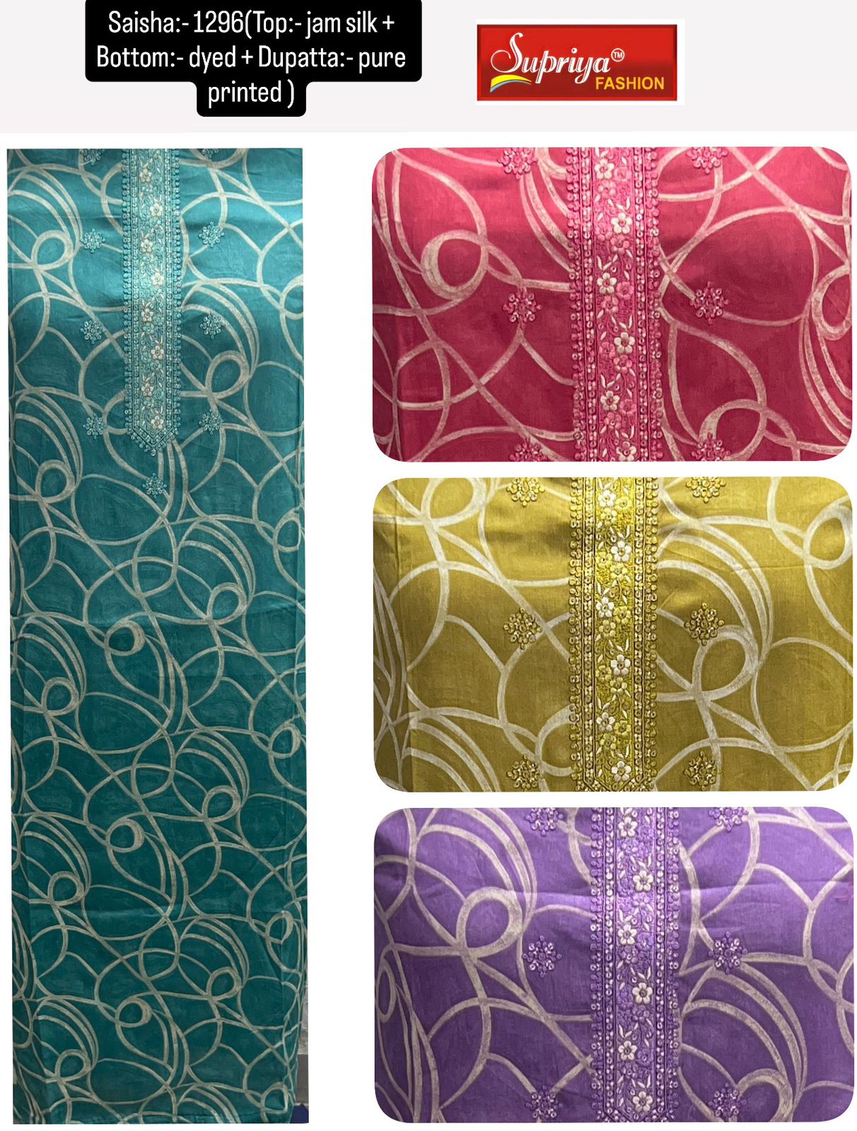 Saisha Supriya Fashion Jam Silk Salwar Suits Wholesaler