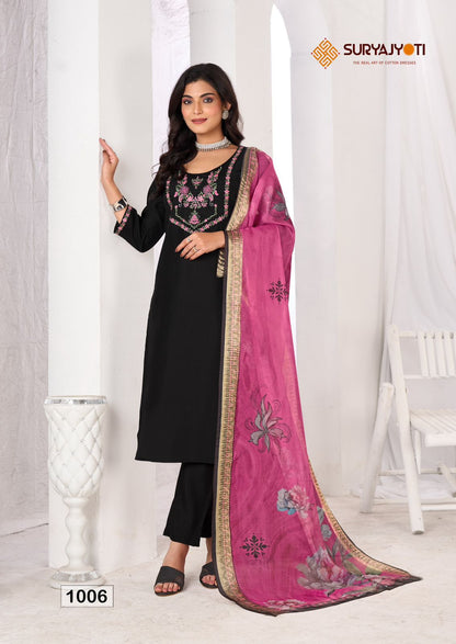 Saisha Vol 1 Suryajyoti Roman Silk Readymade Pant Style Suits Supplier India