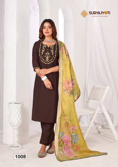 Saisha Vol 1 Suryajyoti Roman Silk Readymade Pant Style Suits Supplier India