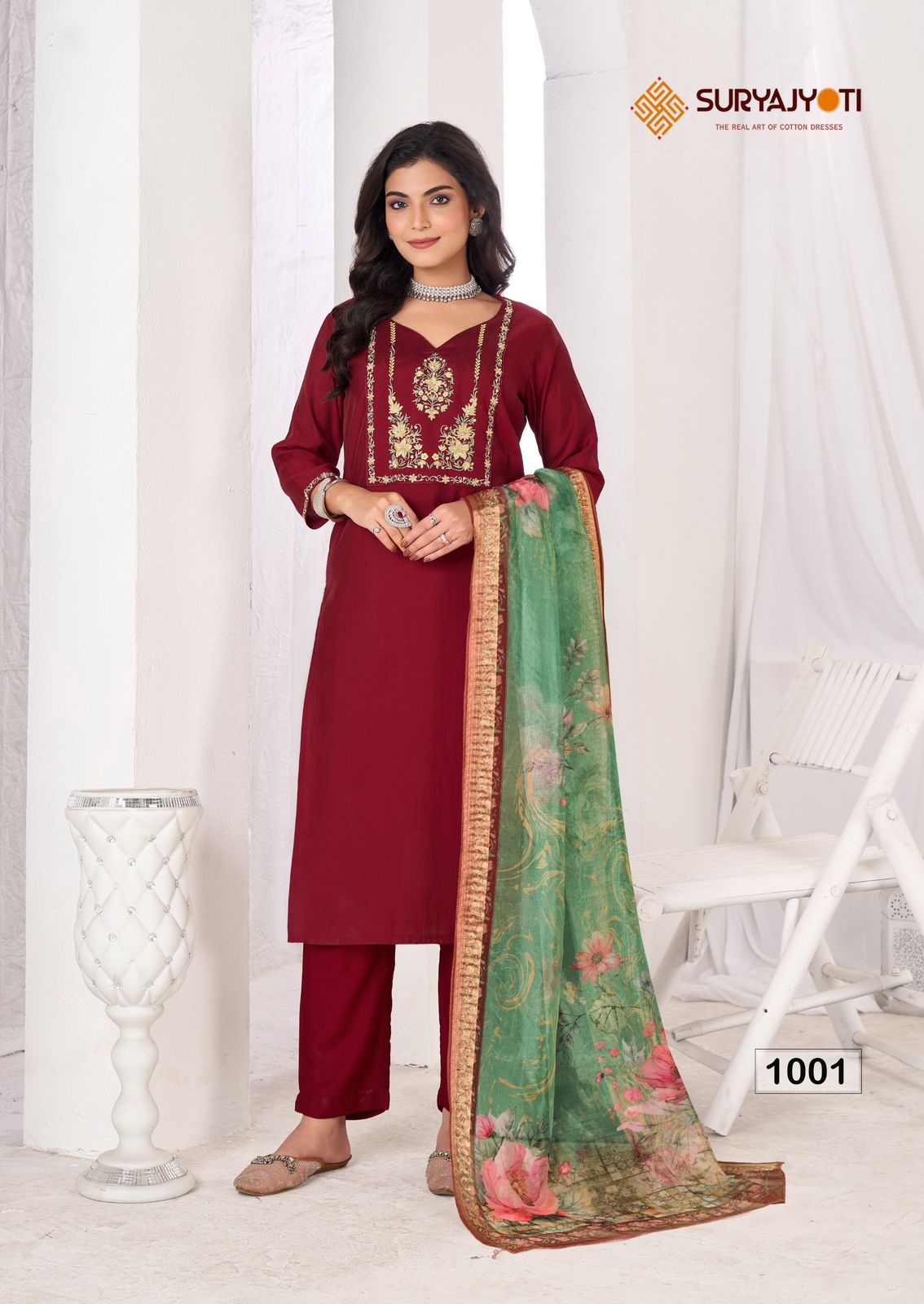 Saisha Vol 1 Suryajyoti Roman Silk Readymade Pant Style Suits Supplier India