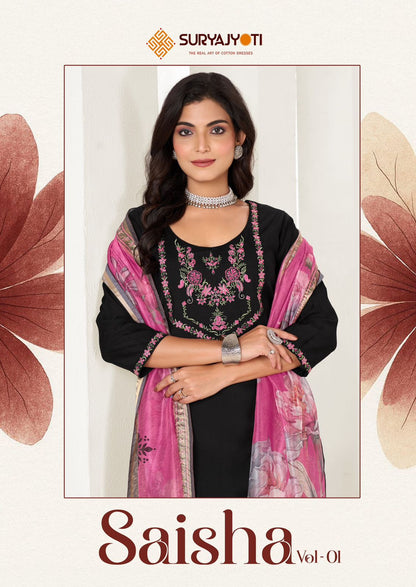 Saisha Vol 1 Suryajyoti Roman Silk Readymade Pant Style Suits Supplier India