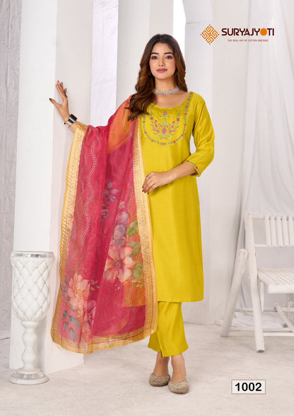 Saisha Vol 1 Suryajyoti Roman Silk Readymade Pant Style Suits Supplier India