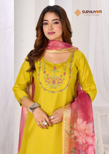 Saisha Vol 1 Suryajyoti Roman Silk Readymade Pant Style Suits Supplier India