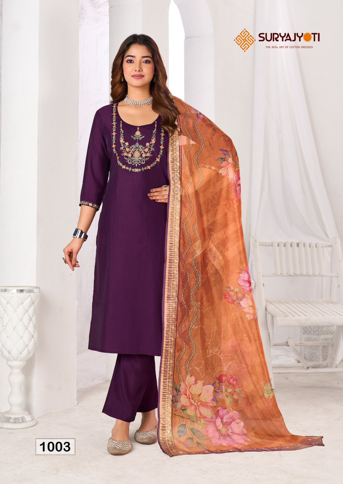 Saisha Vol 1 Suryajyoti Roman Silk Readymade Pant Style Suits Supplier India