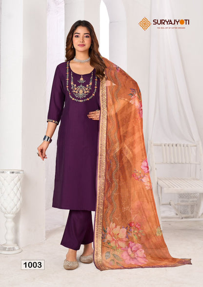 Saisha Vol 1 Suryajyoti Roman Silk Readymade Pant Style Suits Supplier India