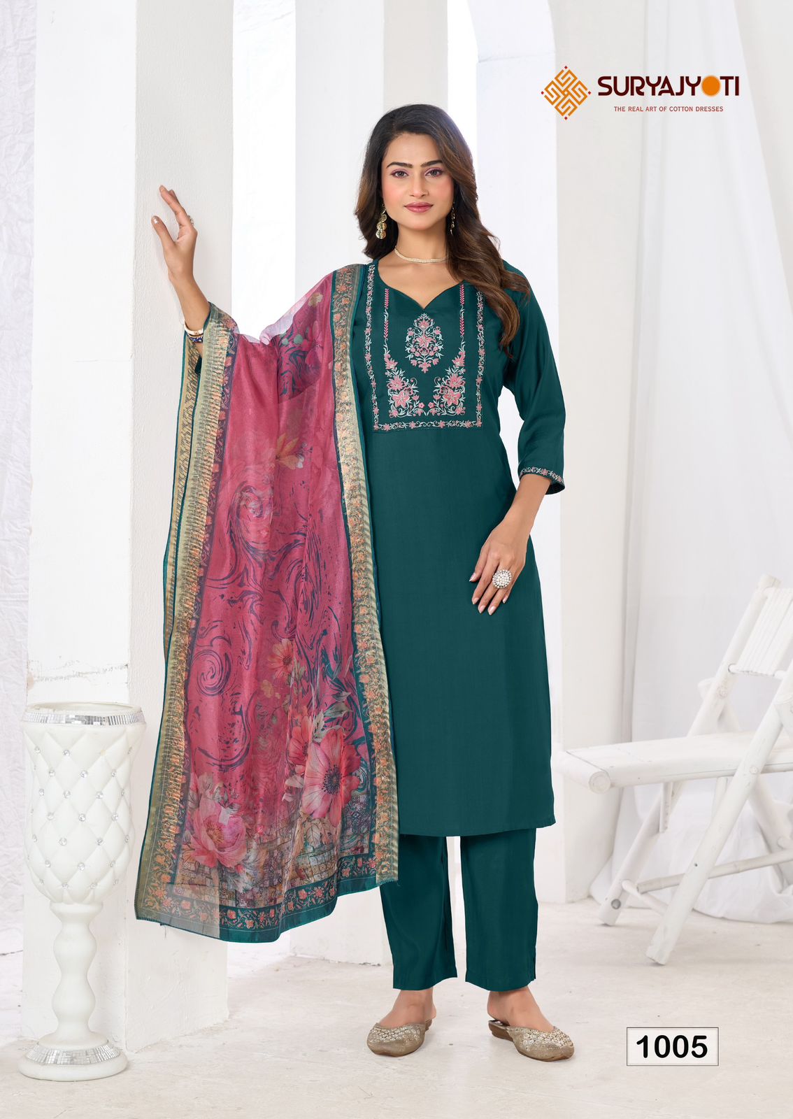 Saisha Vol 1 Suryajyoti Roman Silk Readymade Pant Style Suits Supplier India