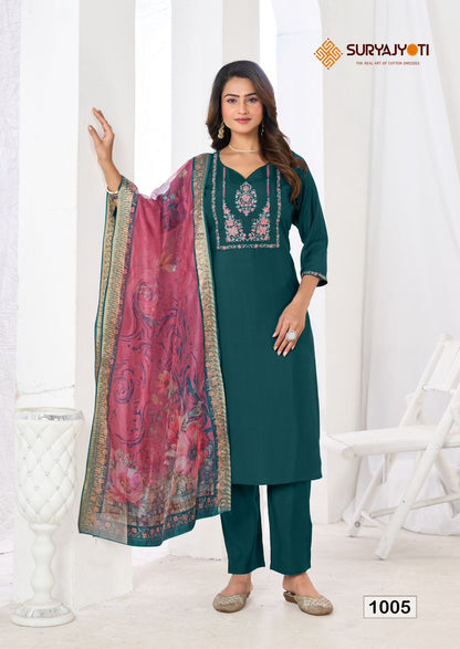 Saisha Vol 1 Suryajyoti Roman Silk Readymade Pant Style Suits Supplier India