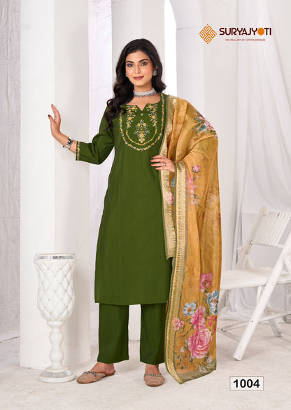 Saisha Vol 1 Suryajyoti Roman Silk Readymade Pant Style Suits Supplier India