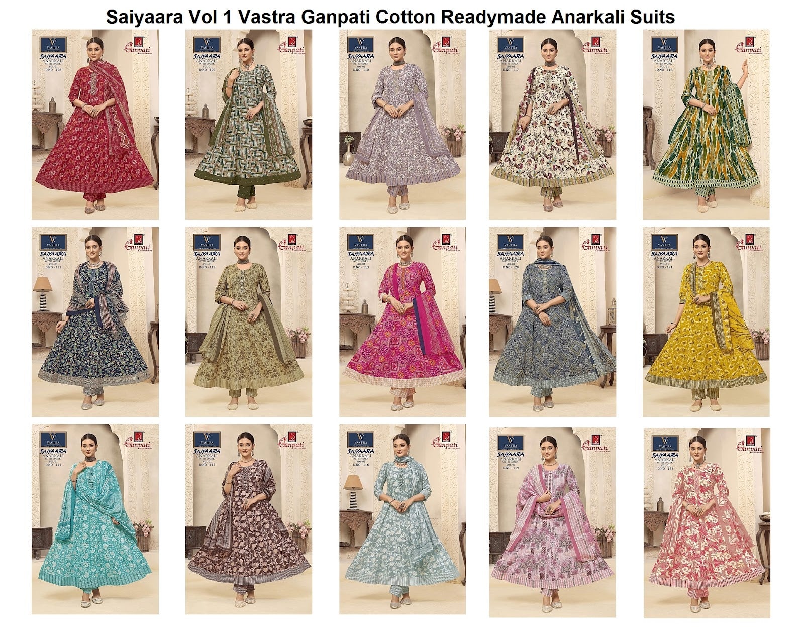 Saiyaara Vol 1 Vastra Ganpati Cotton Readymade Anarkali Suits Wholesaler Gujarat