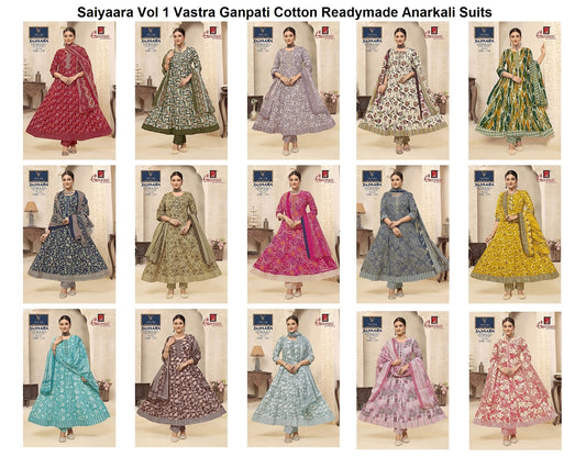 Saiyaara Vol 1 Vastra Ganpati Cotton Readymade Anarkali Suits Wholesaler Gujarat