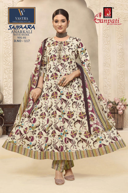 Saiyaara Vol 1 Vastra Ganpati Cotton Readymade Anarkali Suits Wholesaler Gujarat