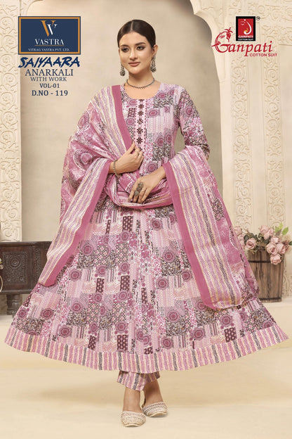 Saiyaara Vol 1 Vastra Ganpati Cotton Readymade Anarkali Suits Wholesaler Gujarat