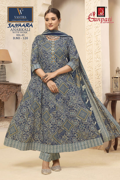 Saiyaara Vol 1 Vastra Ganpati Cotton Readymade Anarkali Suits Wholesaler Gujarat